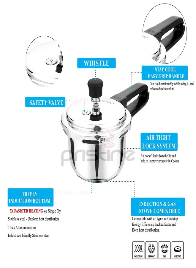 بريستين قدر ضغط من الفولاذ المقاوم للصدأ 18/8 ثلاثي الطبقات، قاعدة حثية، غطاء خارجي (1.5 لتر، فضي اللون)، حاصل على علامة الجودة الهندية ISI - Image 5